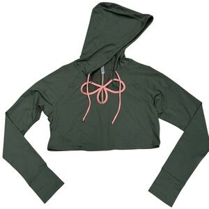 Free People Movement Sz M Green Cropped Hoodie Athletic Boho Sporty Athleisure